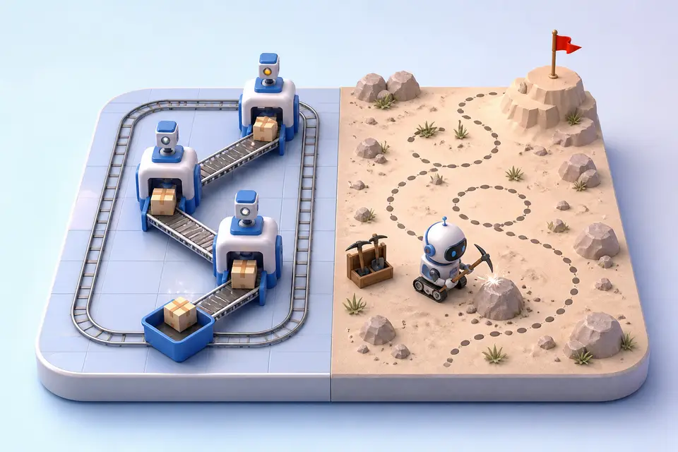 Illustration of how Workflows vs. agents works