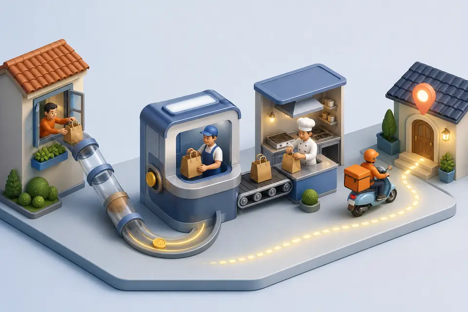 Illustration of Food delivery: order to doorstep